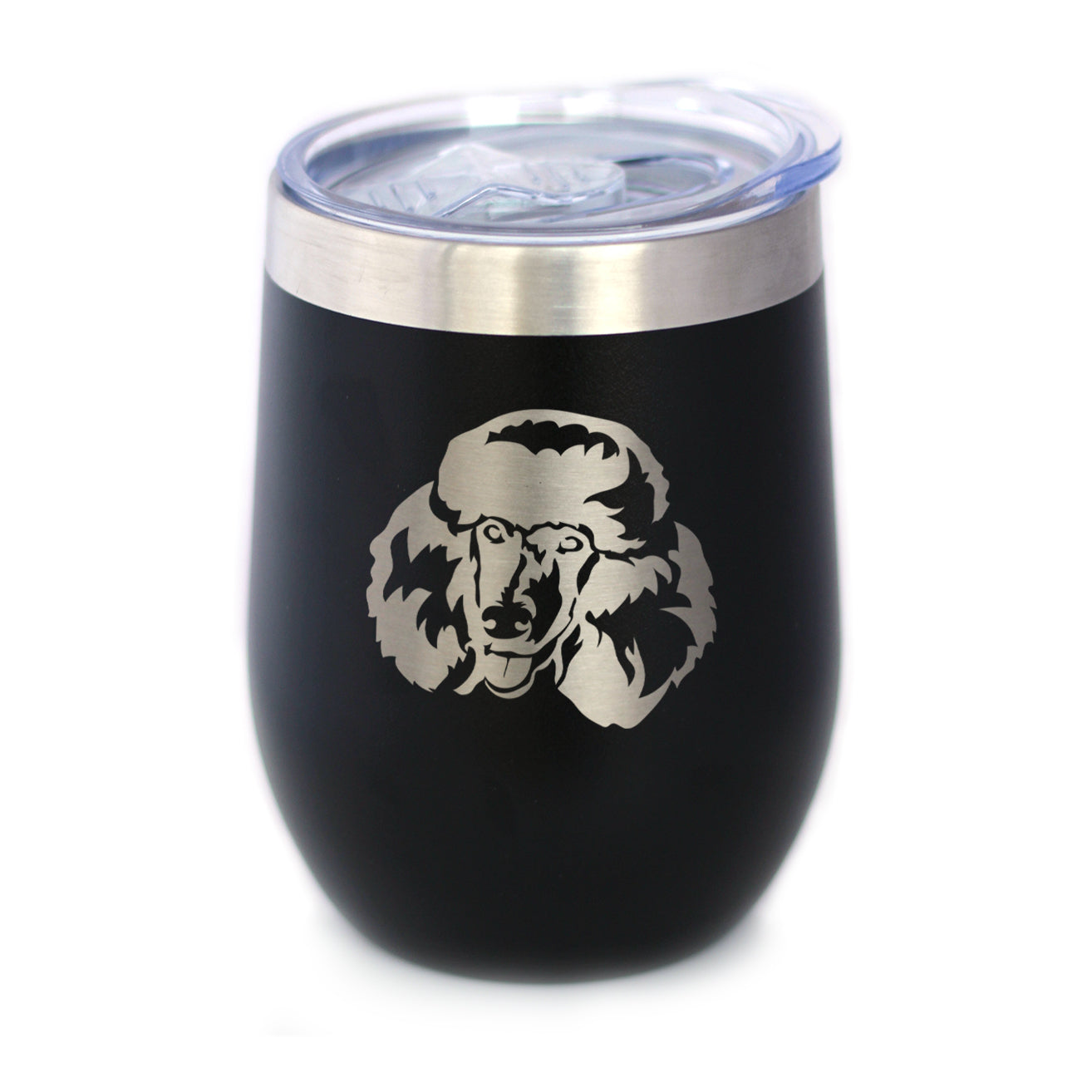 Poodle Happy Face - Wine Tumbler Glass with Sliding Lid - Stainless Steel Insulated Mug - Poodle Dog Gift for Women and Men