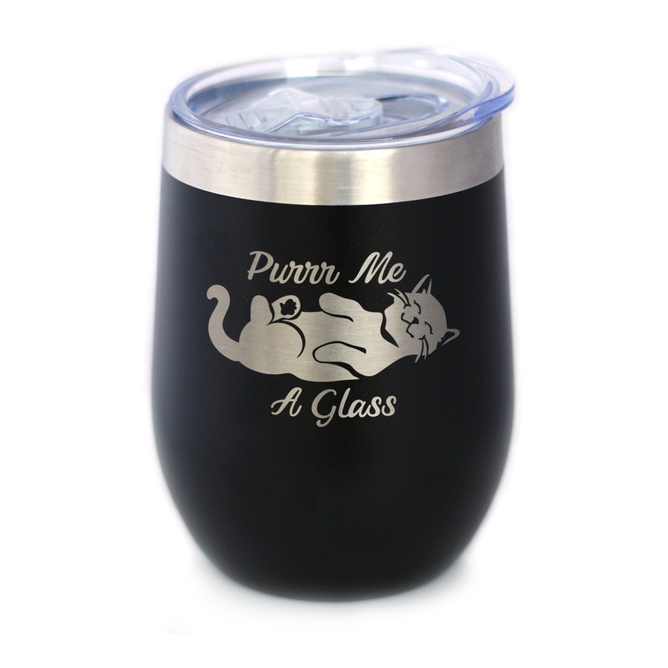 Purr Me A Glass - Cat Wine Tumbler Glass with Sliding Lid - Stainless Steel Insulated Mug - Fun Unique Cat Themed Décor and Gifts for Men &amp;amp; Women