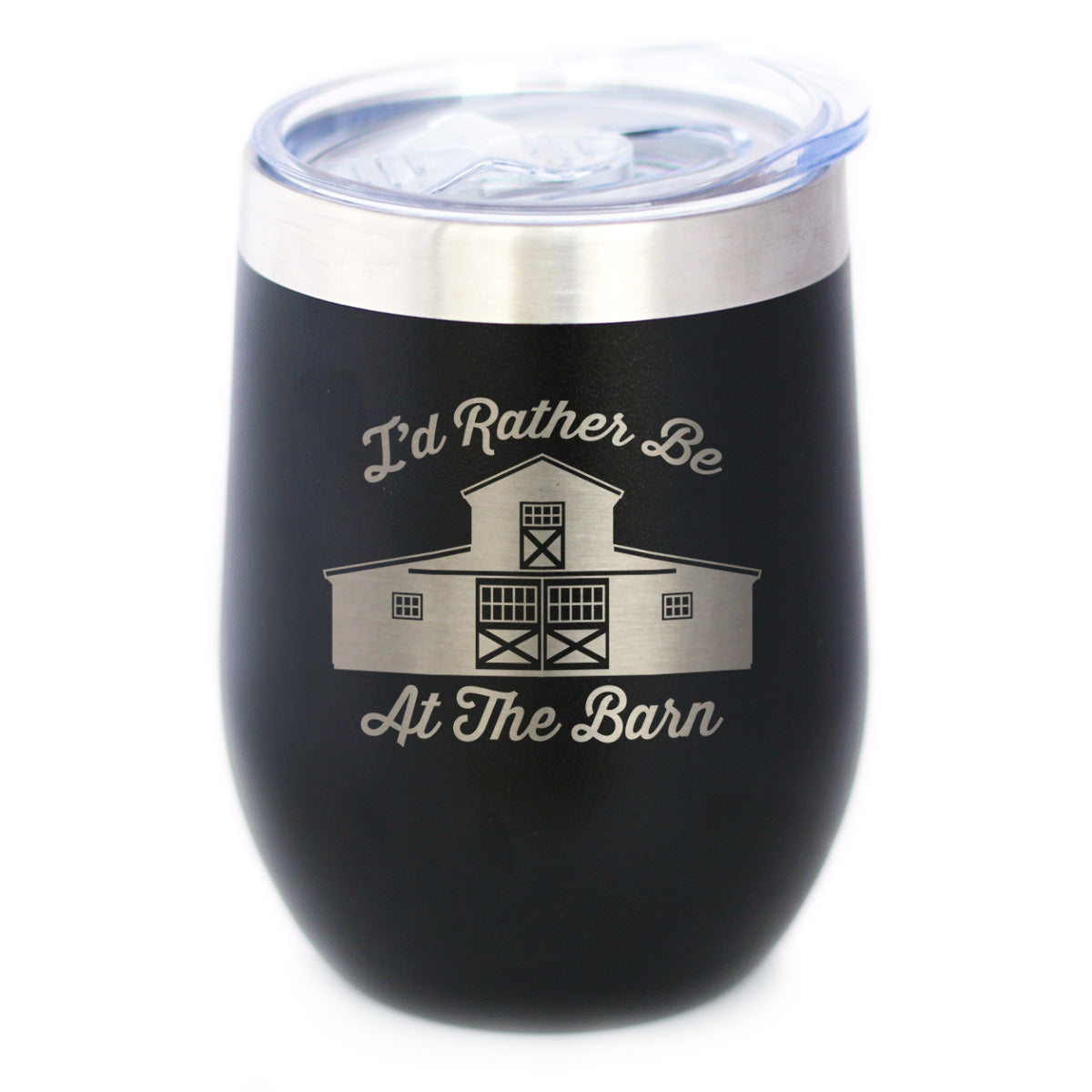 Rather Be At Barn - Wine Tumbler Cup with Sliding Lid - Stainless Steel Insulated Mug - Farmhouse Gifts &amp;amp; Decor