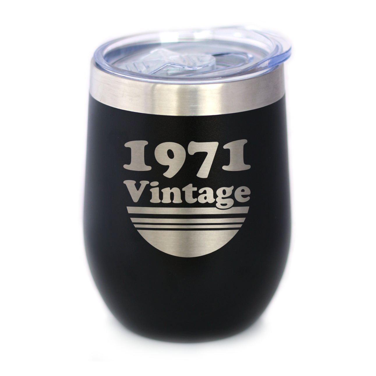 Vintage 1971 - Insulated Wine Tumbler Glass with Sliding Lid - Cute Funny 54th Birthday Gift for Women or Men Turning 54