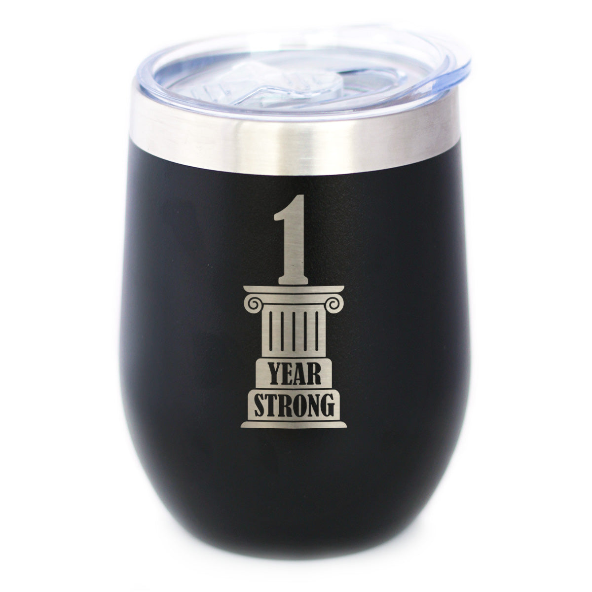 1st Anniversary Party Decor Insulated Wine Tumbler with Sliding Lid 1 Year Strong 12oz Stainless Steel Tumbler