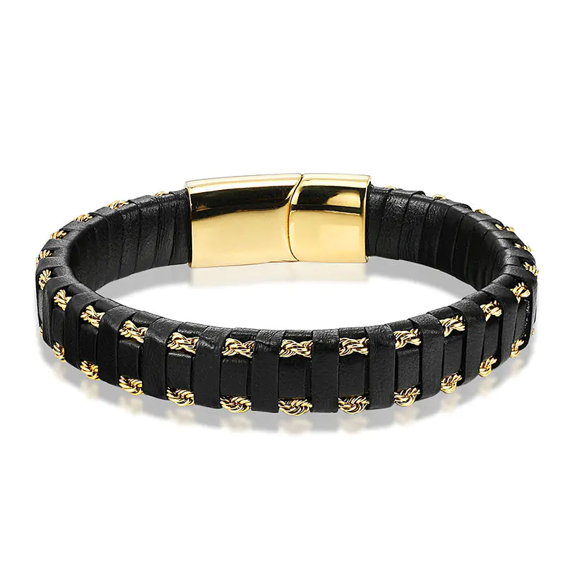 Style Loft Collection Bravonne Stainless Steel Leather Woven Bracelet