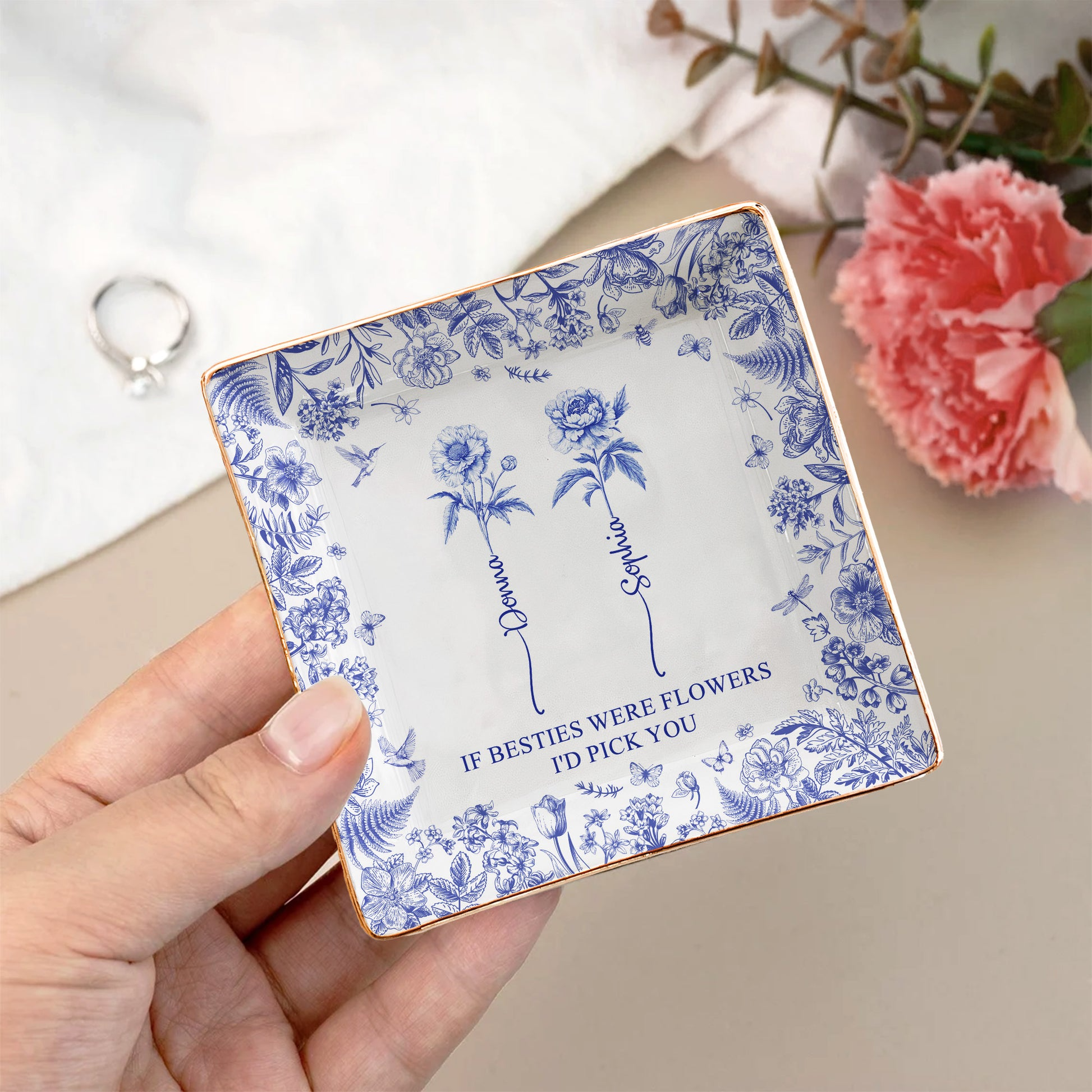 If Besties Were Flowers I'd Pick You - Personalized Jewelry Dish - Gift For Her, Besties, Friends, Sister
