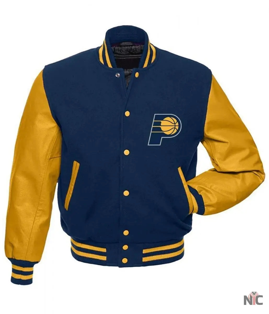 Indiana Pacers Letterman Blue and Yellow Jacket