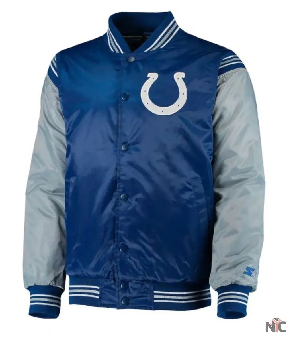 Indianapolis Colts Starter Satin Grey and Blue Jacket