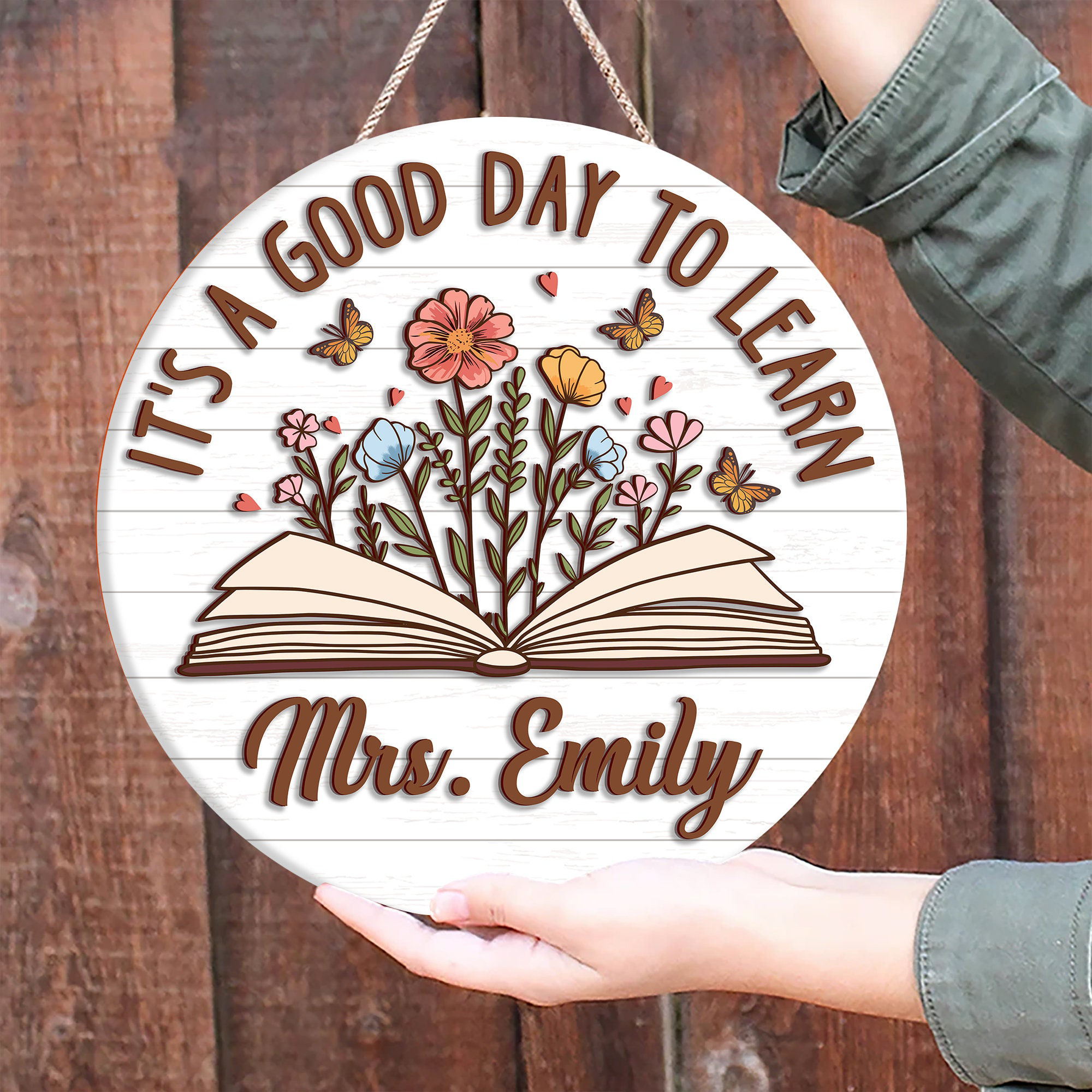 It's A Good Day To Learn Teacher 3D Effect Door Sign - Personalized Round Wood Sign - Back To School, 1st Day of School - Custom Gift For Teachers & Educators, Classroom Decoration