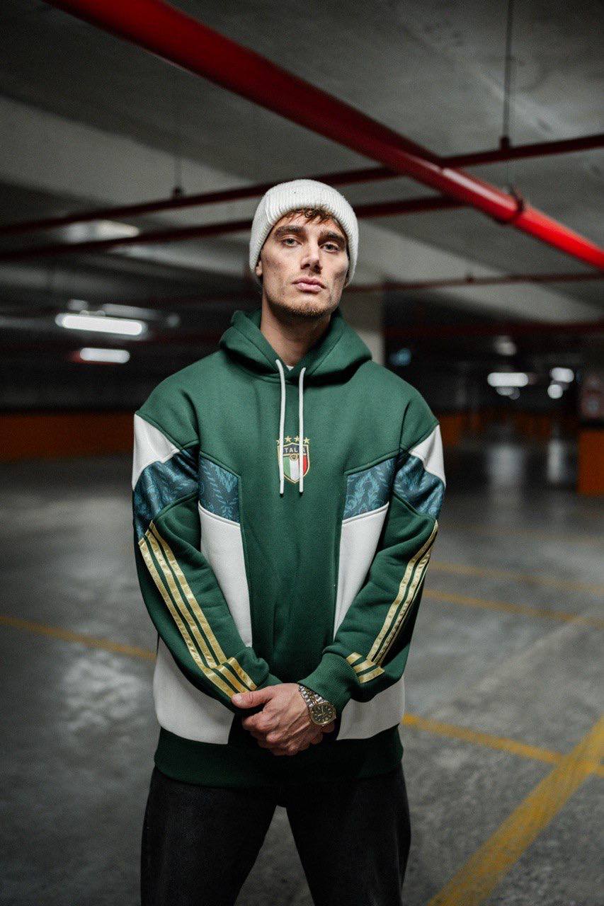 Italy Logo Green &amp;amp; White Oversized Hoodie - Stylish and Comfortable Sweatshirt