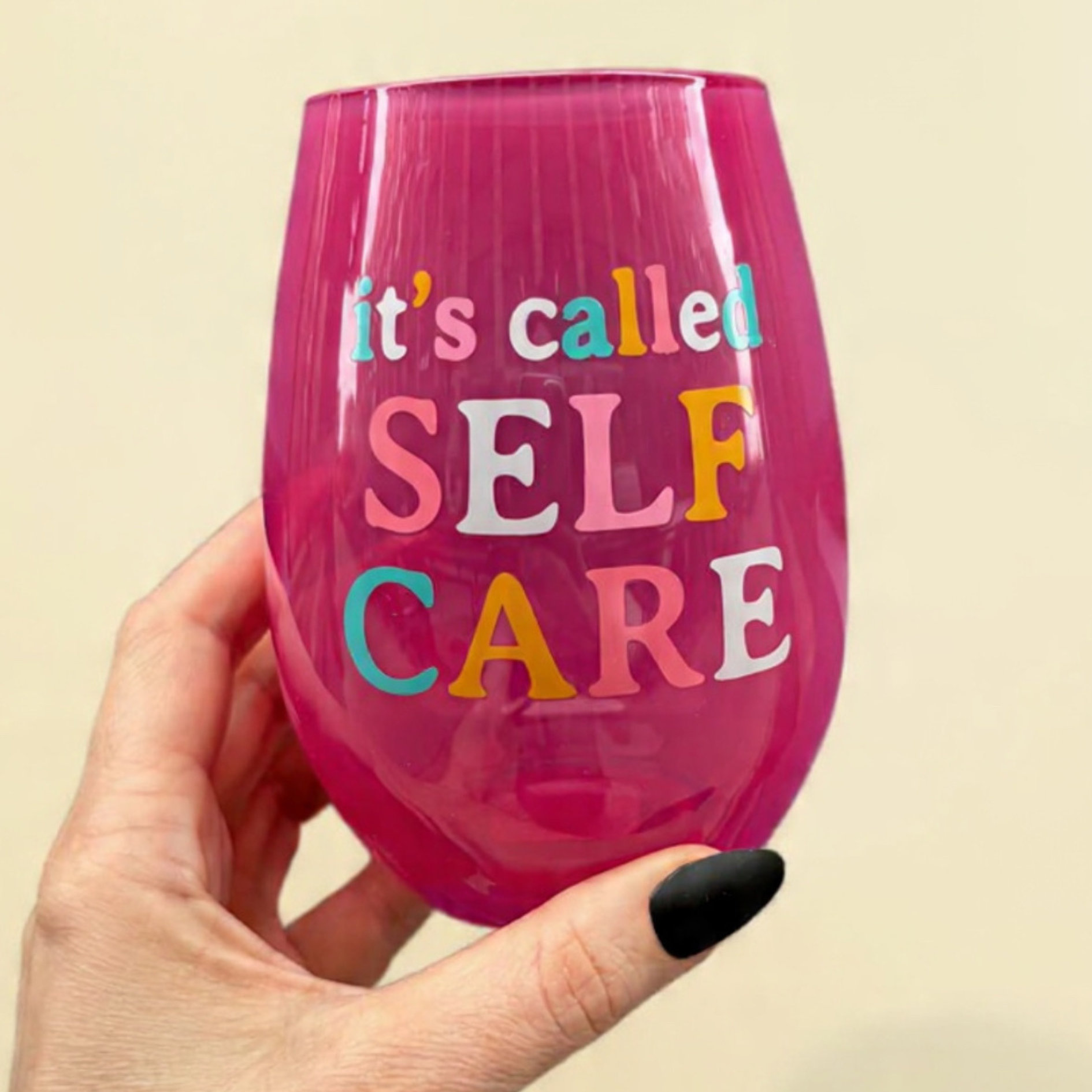 It&amp;#39;s Called Self Care Stemless Wine Glass in Pink | 20oz