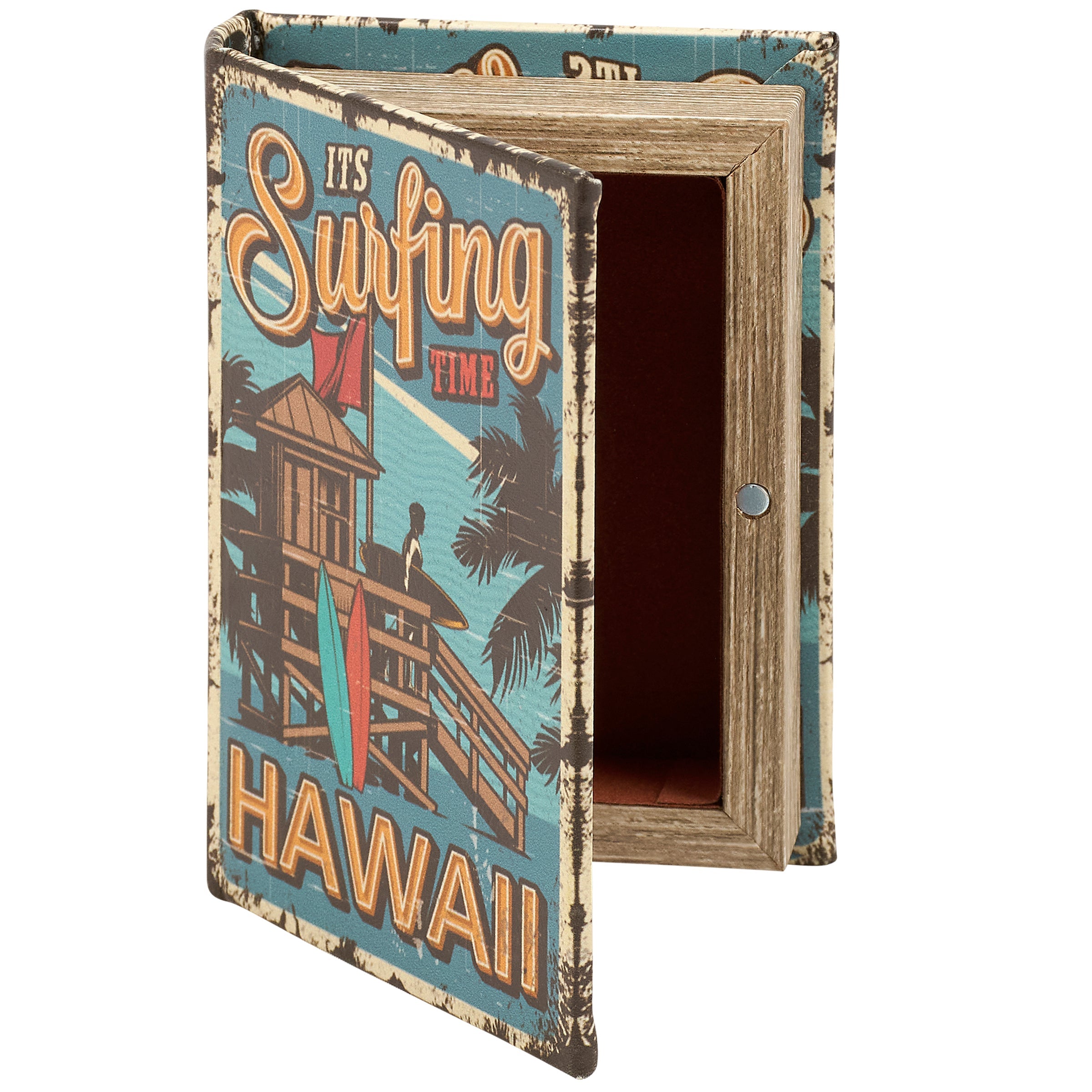 It&amp;#39;s Surfing Time Hawaii Book Box | Decorative Vintage Book Shaped Storage Stash Trinket Boxes