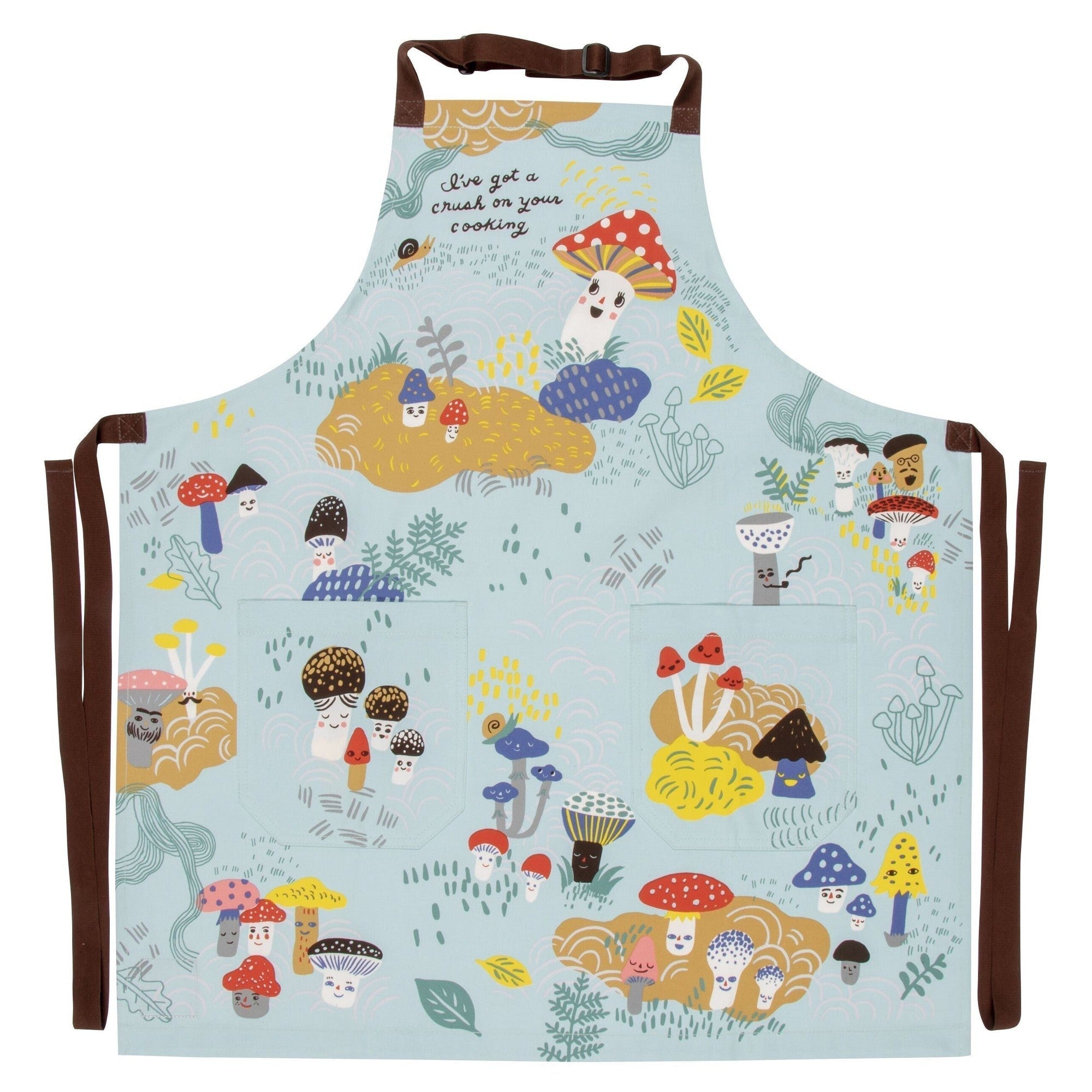 I&amp;#39;ve Got A Crush On Your Cooking Funny BlueQ Cooking and BBQ Apron Cute Mushroom and Toadstool Motif Unisex 2 Pockets Adjustable Strap 100% Cotton