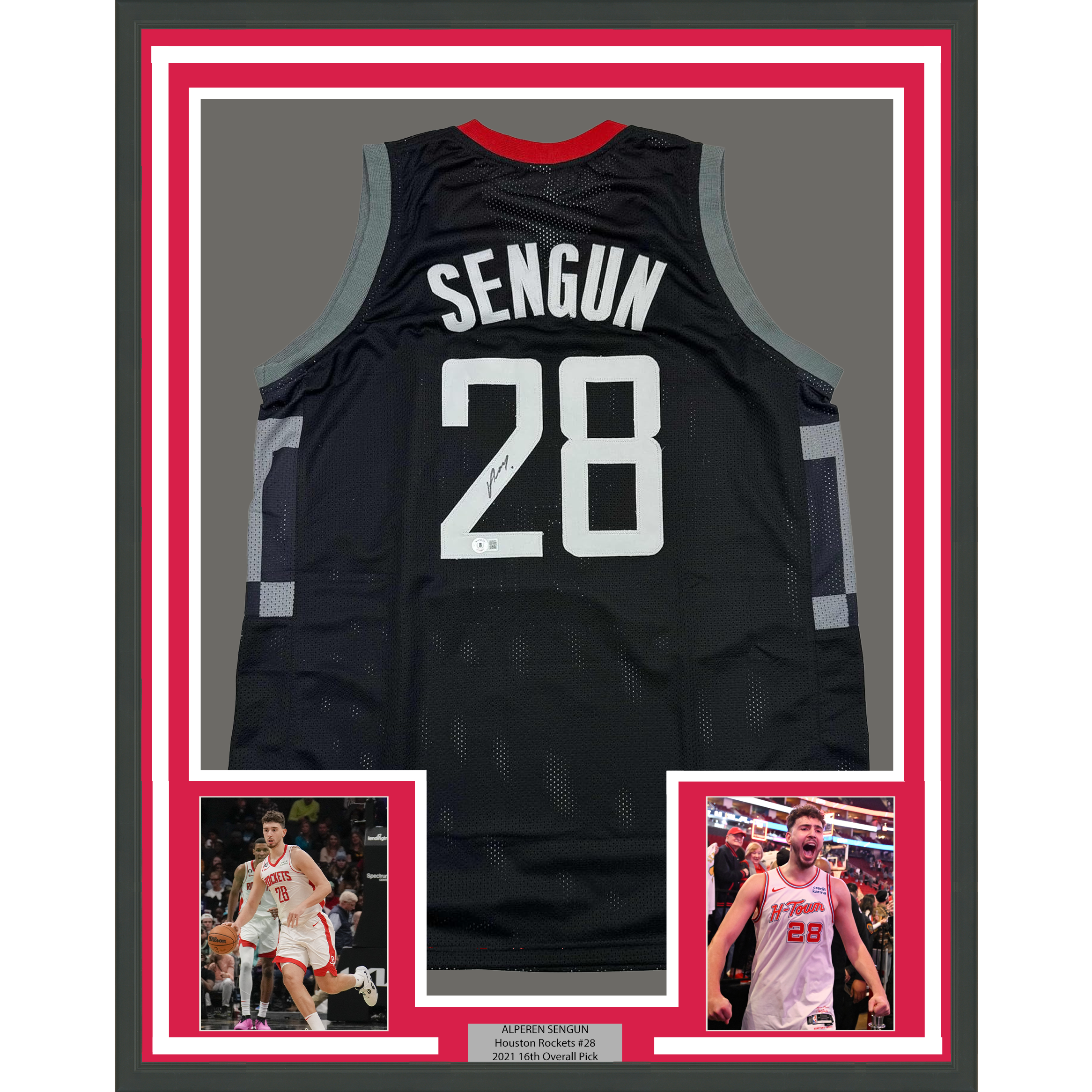 Framed Autographed/Signed Alperen Sengun 35x39 Houston Black Basketball Jersey Beckett BAS COA