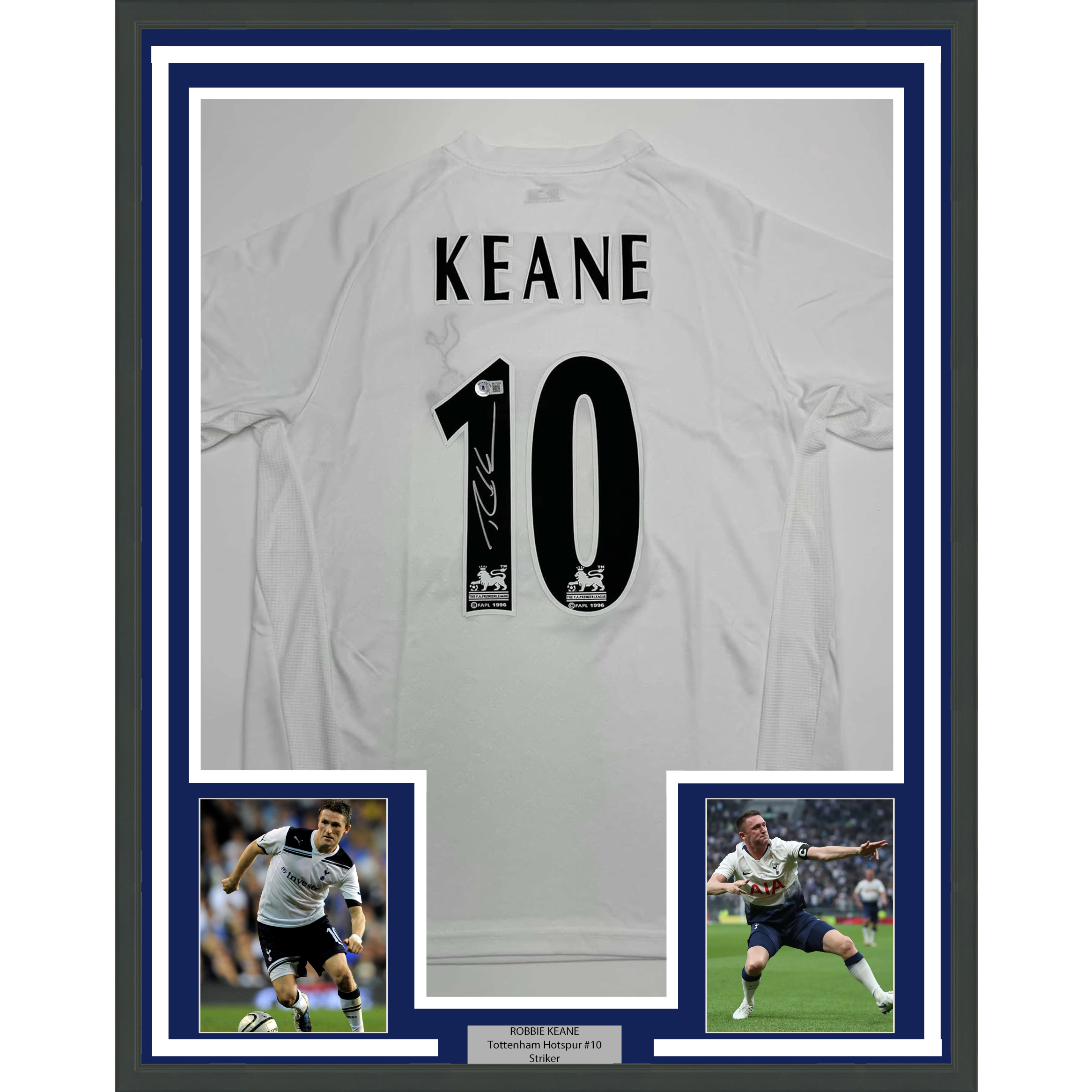 Framed Autographed/Signed Robbie Keane 35x39 Tottenham White Soccer Jersey Beckett BAS COA