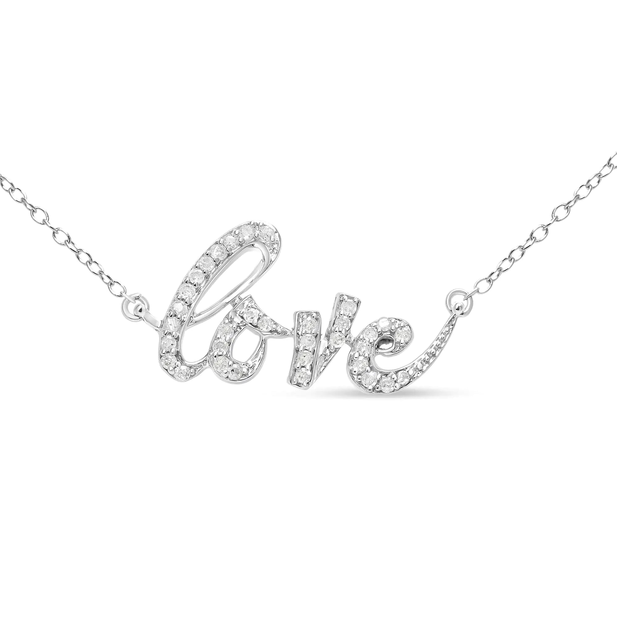 Style Loft Collection Love .925 Sterling Silver 1/5 Ctw Round Diamond 18" Pendant Necklace (I-J Color, I2-I3 Clarity)