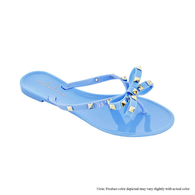 Gold Studded Bow Thong Sandals -Slate Blue {Order 1/2 Size Larger}