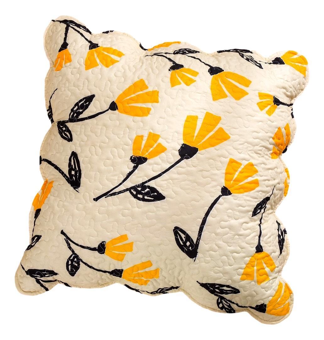 DaDa Bedding Yellow Fleur Floral Golden Orange Ivory Cream Scalloped Euro Pillow Sham Cover, 26&amp;quot; x 26&amp;quot; (18112)