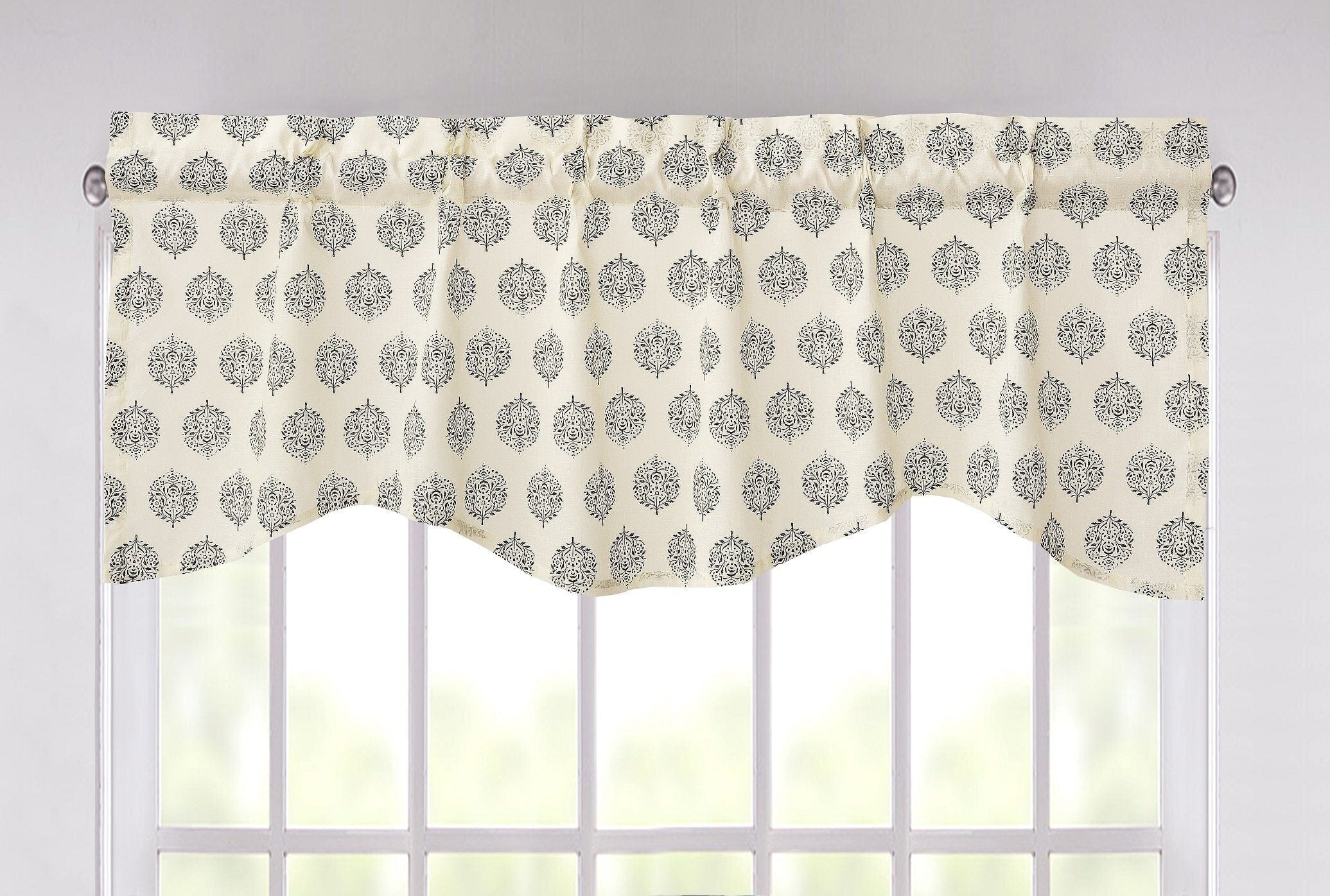DaDa Bedding Ivory Blue Elegance Mini Medallions Floral Window Curtain Valance - 18&amp;quot; x 52&amp;quot; (JHW-660)