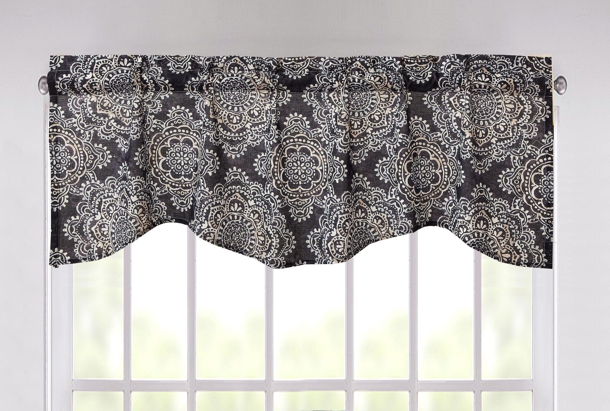 DaDa Bedding Navy Blue Bohemian Elegance Medallions Floral Window Curtain Valance - 18&amp;quot; x 52&amp;quot; (JHW-660)