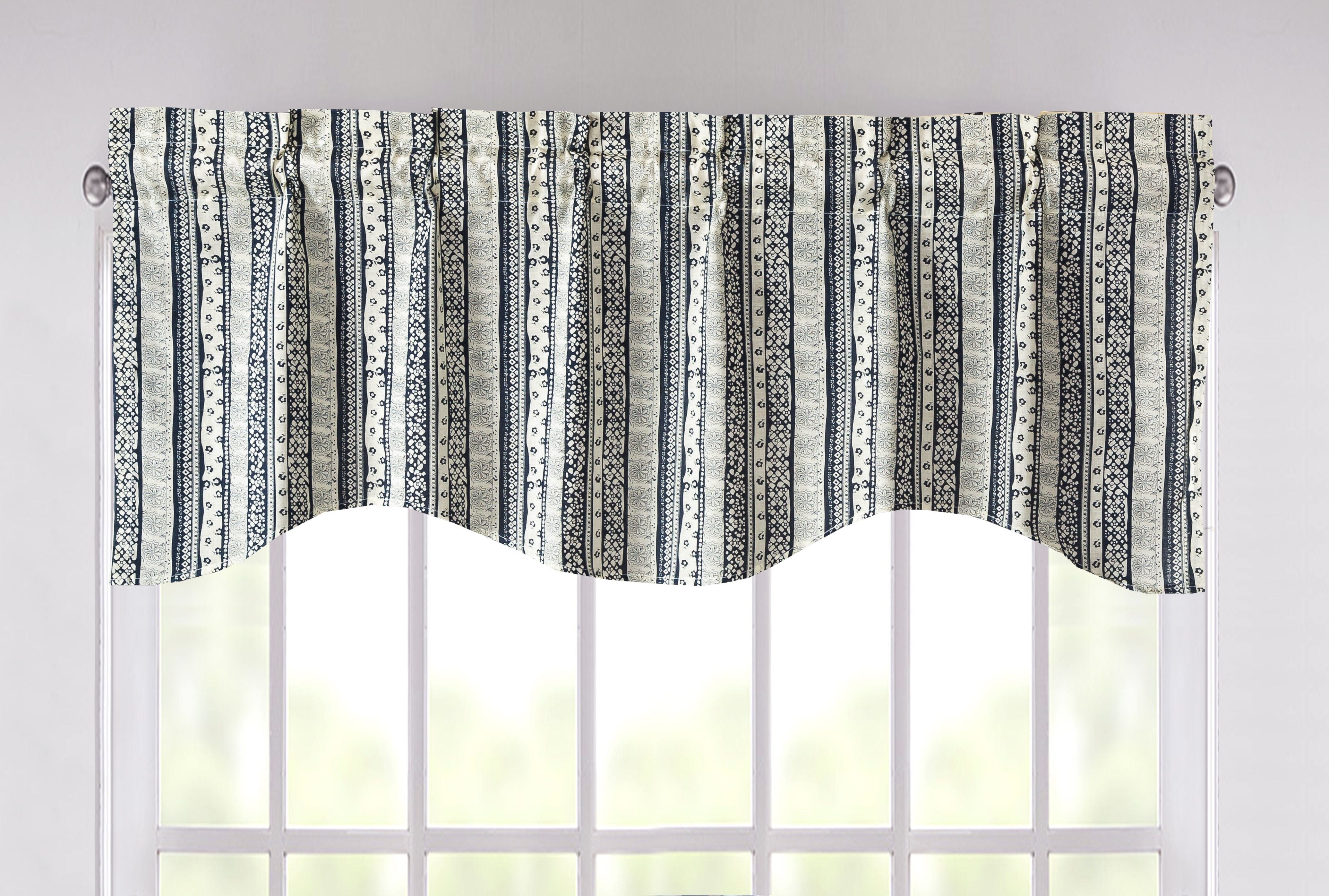 DaDa Bedding Denim Blue Elegance Striped Floral Window Curtain Valance - 18&amp;quot; x 52&amp;quot; (JHW-660)