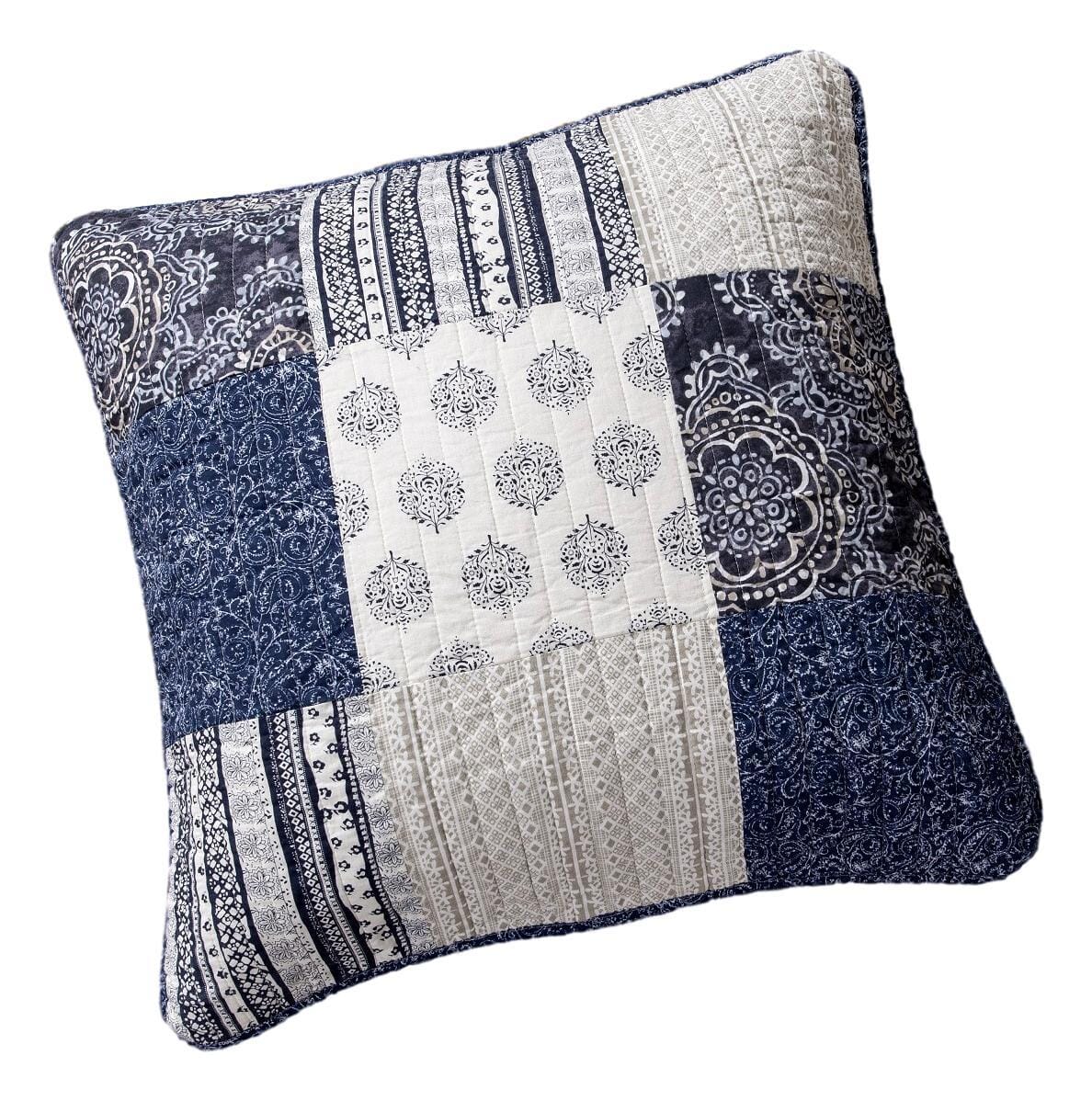 DaDa Bedding Patchwork Denim Blue Elegance Bohemian Euro Sham - 26” x 26&amp;quot; - 1PC (JHW660)
