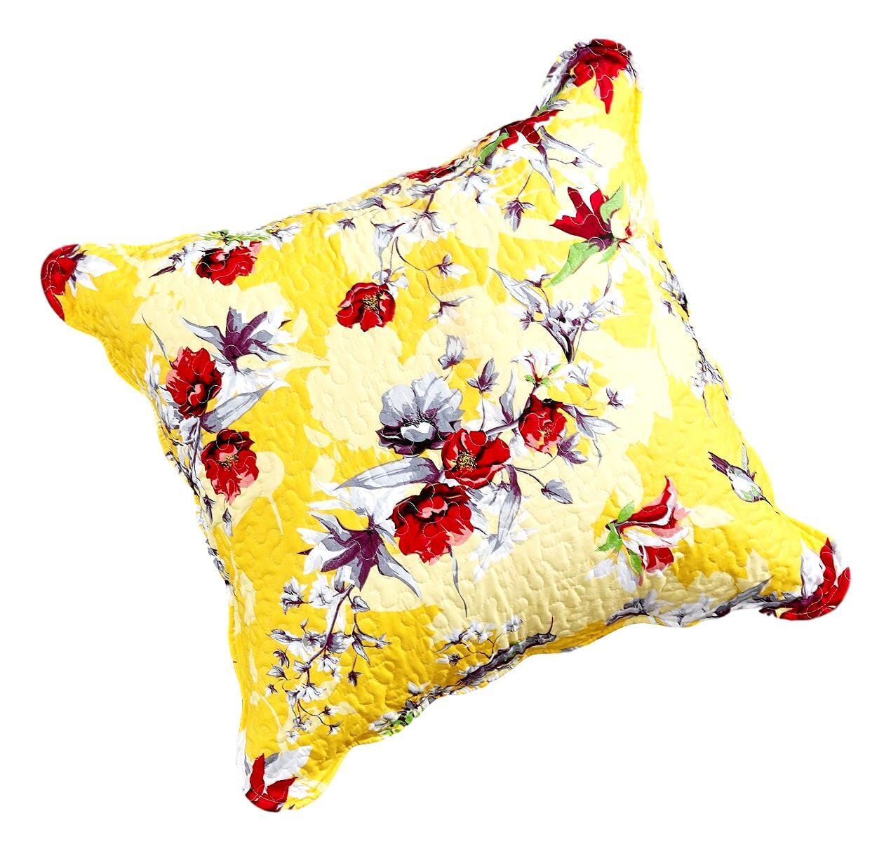 DaDa Bedding Sunshine Yellow Hummingbirds Floral Scalloped Euro Pillow Sham Cover, 26&amp;quot; x 26&amp;quot; (JHW925)
