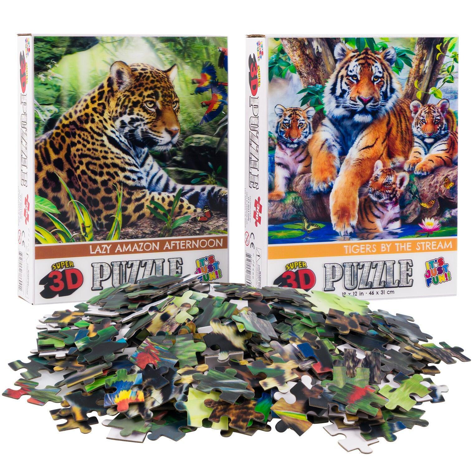 Jaguar &amp;amp; Tigers Set of 2 300 Piece Lenticular Jigsaw Puzzles Prime 3D