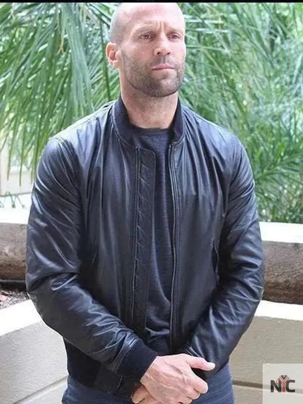 Jason Statham Black Bomber Leather Jacket