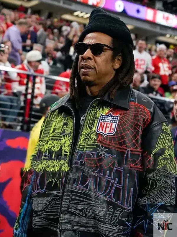 Jay-z Super Bowl 2024 Las Vegas Print Leather Jacket