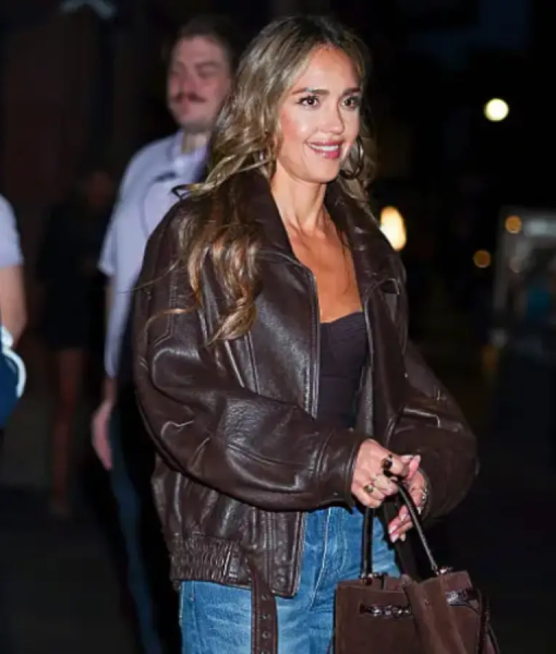 Jessica Alba NYC 2025 Leather Jacket