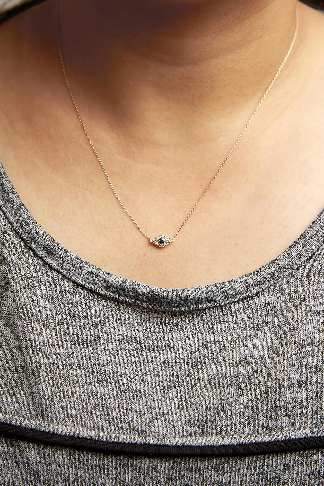 Style Loft Collection Evil Eye 10K Yellow Gold Blue Sapphire and Diamond Accented 18" Inch Pendant Necklace (H-I Color, I1-I2 Clarity)