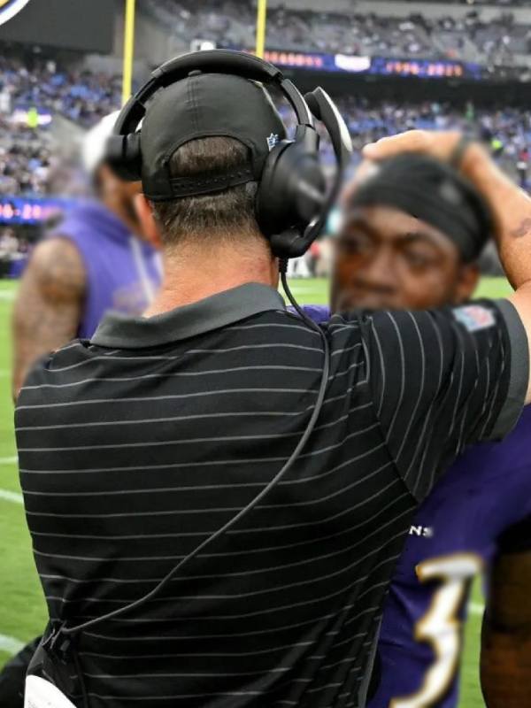 John Harbaugh NFL Preseason 2025 Black Polo Shirt