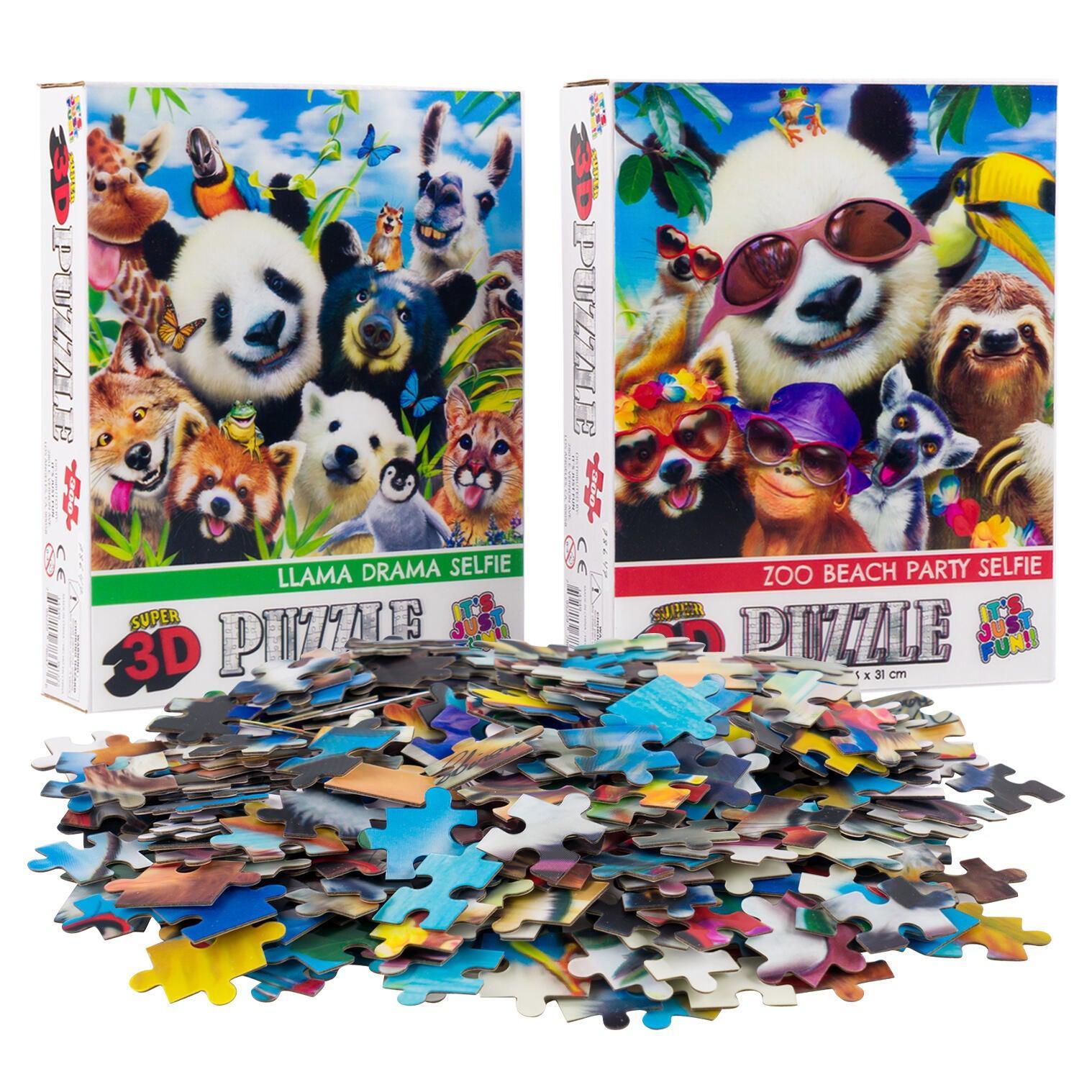 Jungle &amp;amp; Beach Selfie Set of 2 300 Piece Lenticular Jigsaw Puzzles Prime 3D
