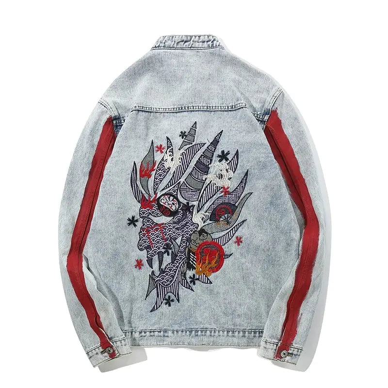 Style Loft Collection Harajuku Mask Washed Embroidered Denim Jacket