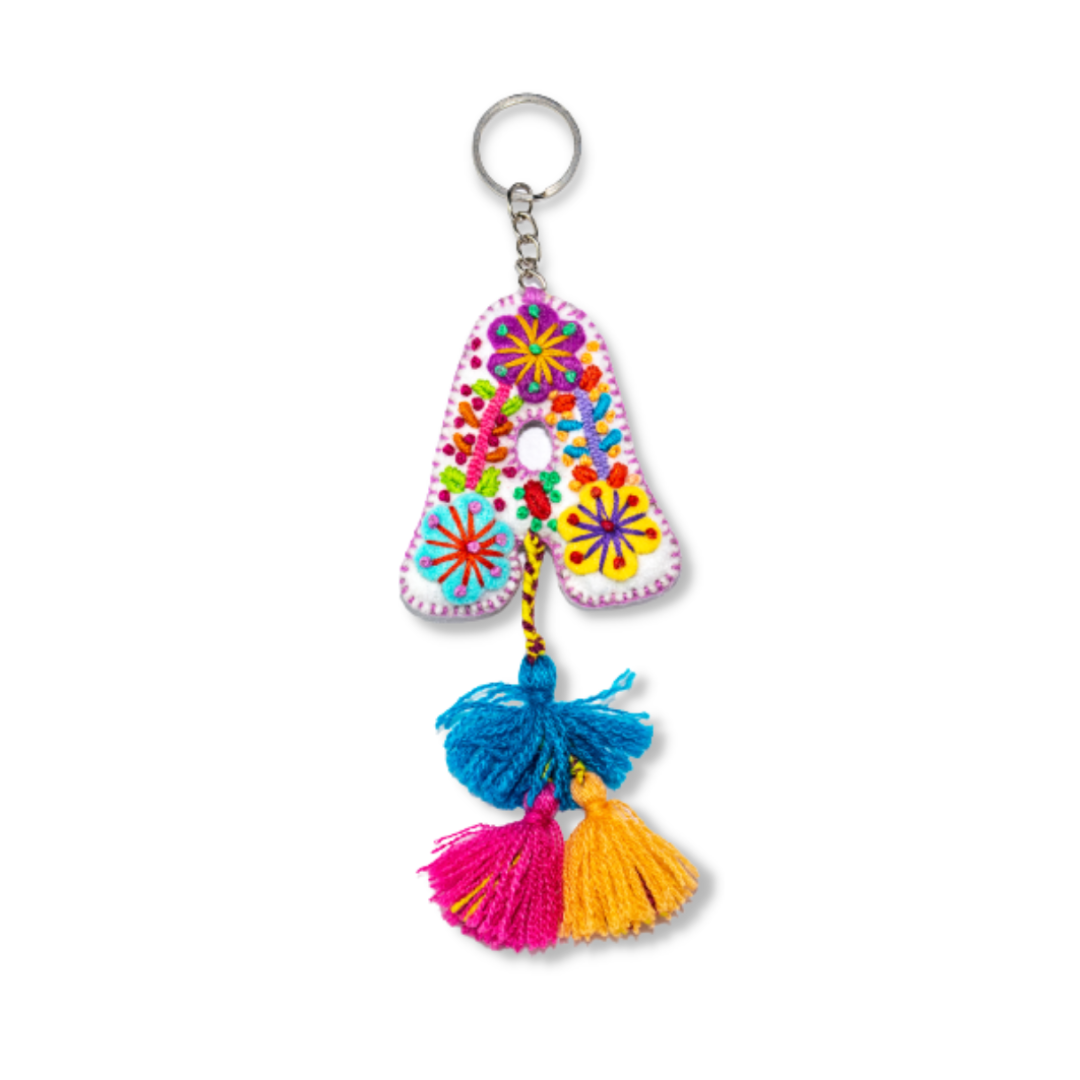 Alphabet Letter Embroidered Boho Keychain | Bag Charm - Mexico