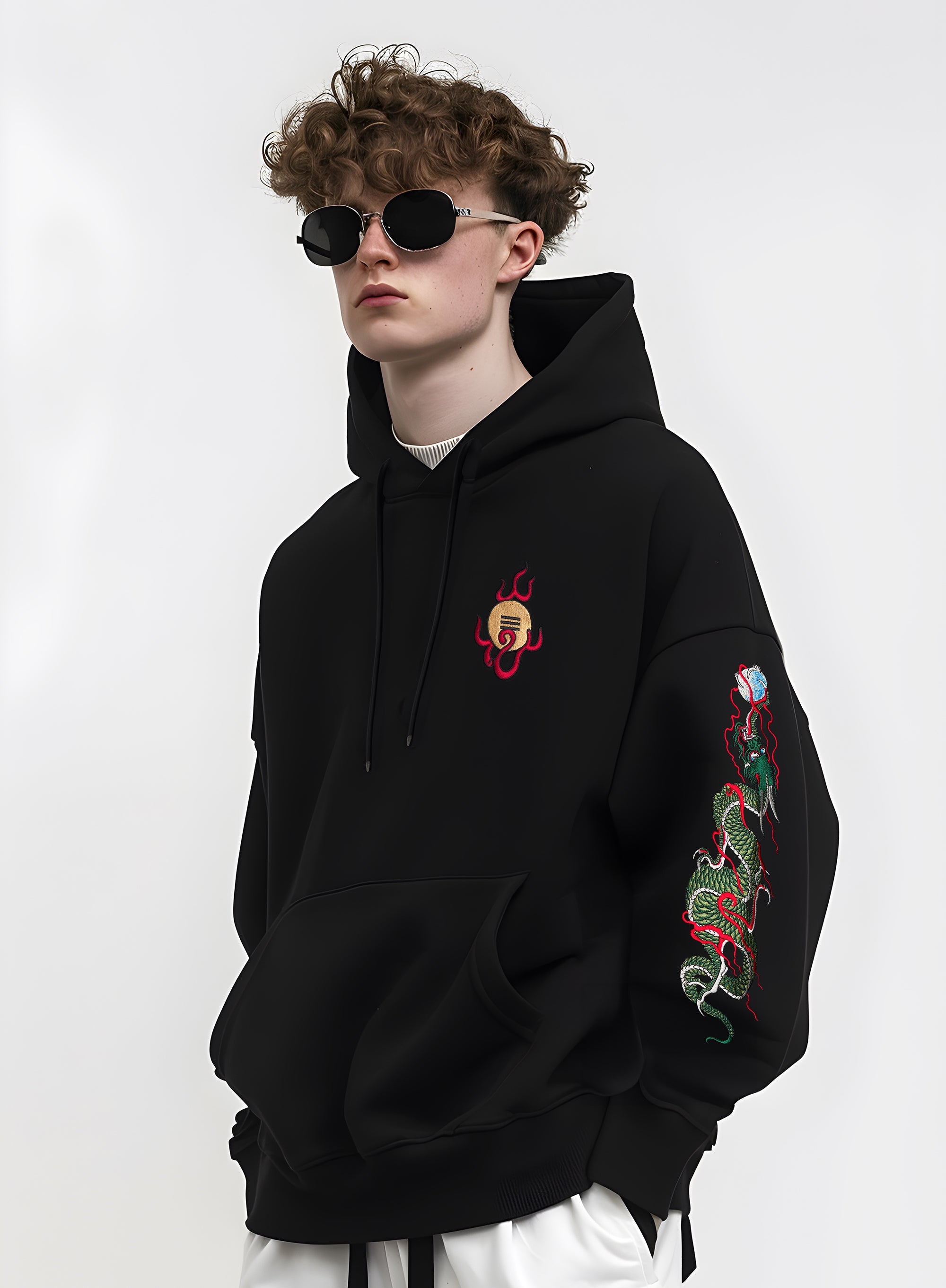 KH9005 Green Dragon Embroidery Hoodie