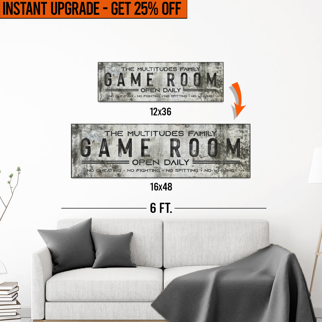 Upgrade Your 12x36 Inches (Style 2) &amp;#39;Family Game Room&amp;#39;  Canvas To 16x48 Inches