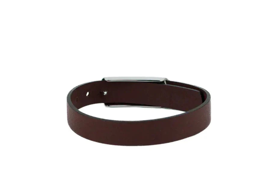 (.06) Style Loft Collection x Salvatore Ferragamo Brown Leather Silver Toned 1927 Logo Bracelet