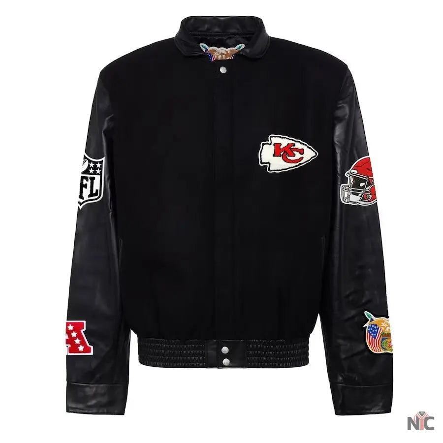 Kansas City Chiefs Jeff Hamilton Black Wool &amp;amp; Leather Varsity Jacket