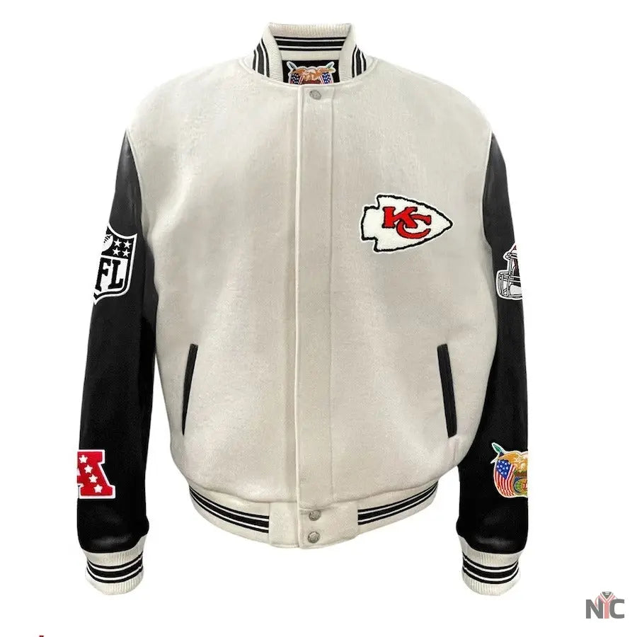 Kansas City Chiefs Jeff Hamilton White Wool &amp;amp; Leather Varsity Jacket