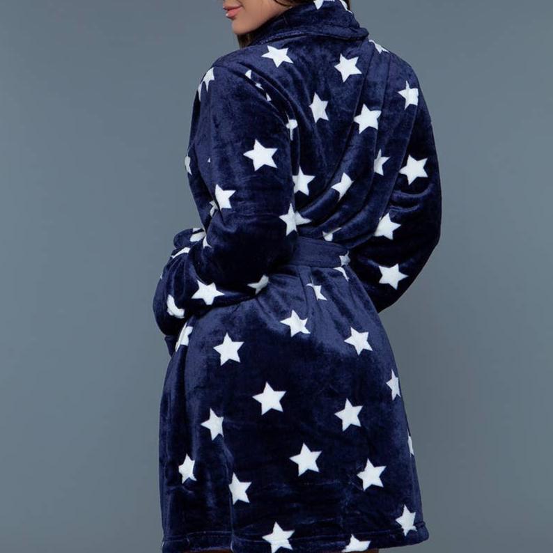 Kaylee Robe Navy &amp;amp; White Star Print | GIftable Luxurious Ultra Soft [Size L/XL Only]