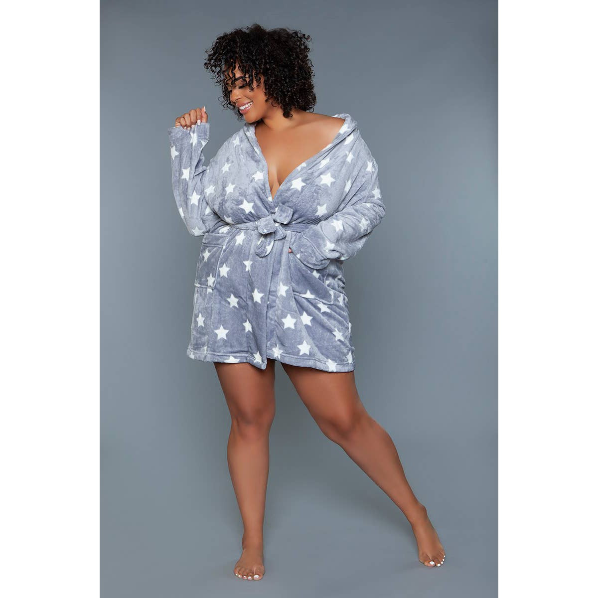 Kaylee Robe in Dark Grey &amp;amp; White Star Print | Giftable Luxurious Ultra Soft [Available in S/M - L/XL]