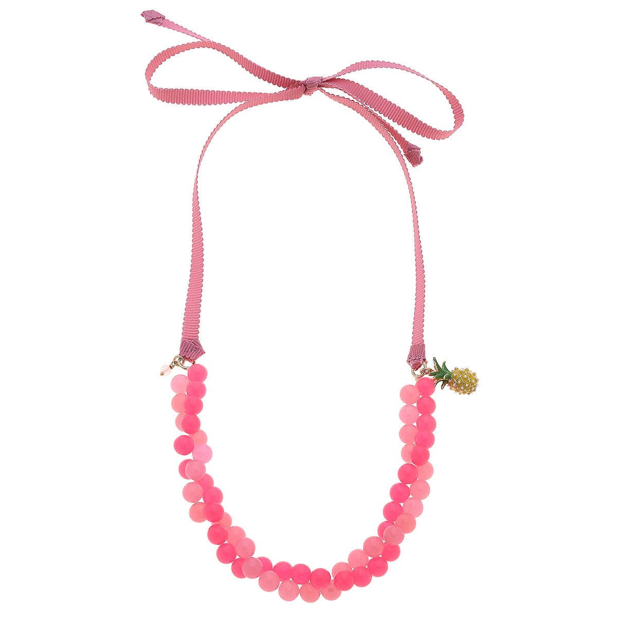 Kids Melody Pineapple Charm Beaded Ribbon Children&amp;#39;s Necklace in Pink &amp;amp; Fuchsia | Kids Fashion Beads Jewelry