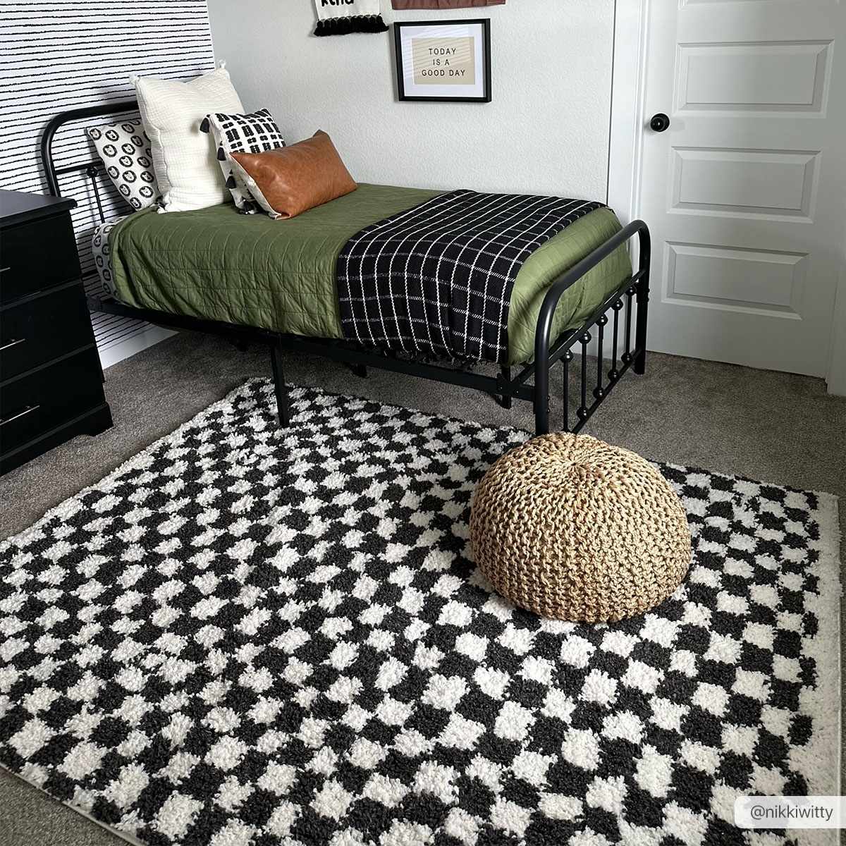 Kieu Black &amp;amp; White Checkered Shag Rug