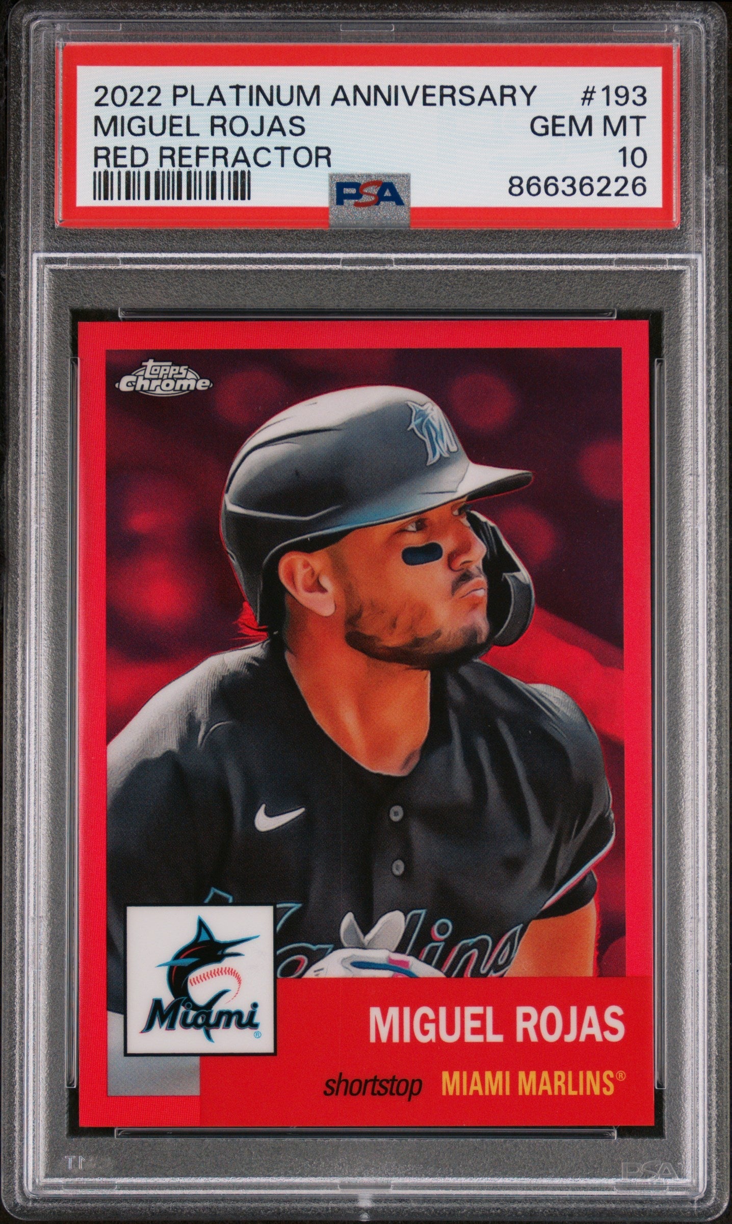 2022 TOPPS CHROME PLATINUM MIGUEL ROJAS RED REFRACTOR #193 - PSA 10
