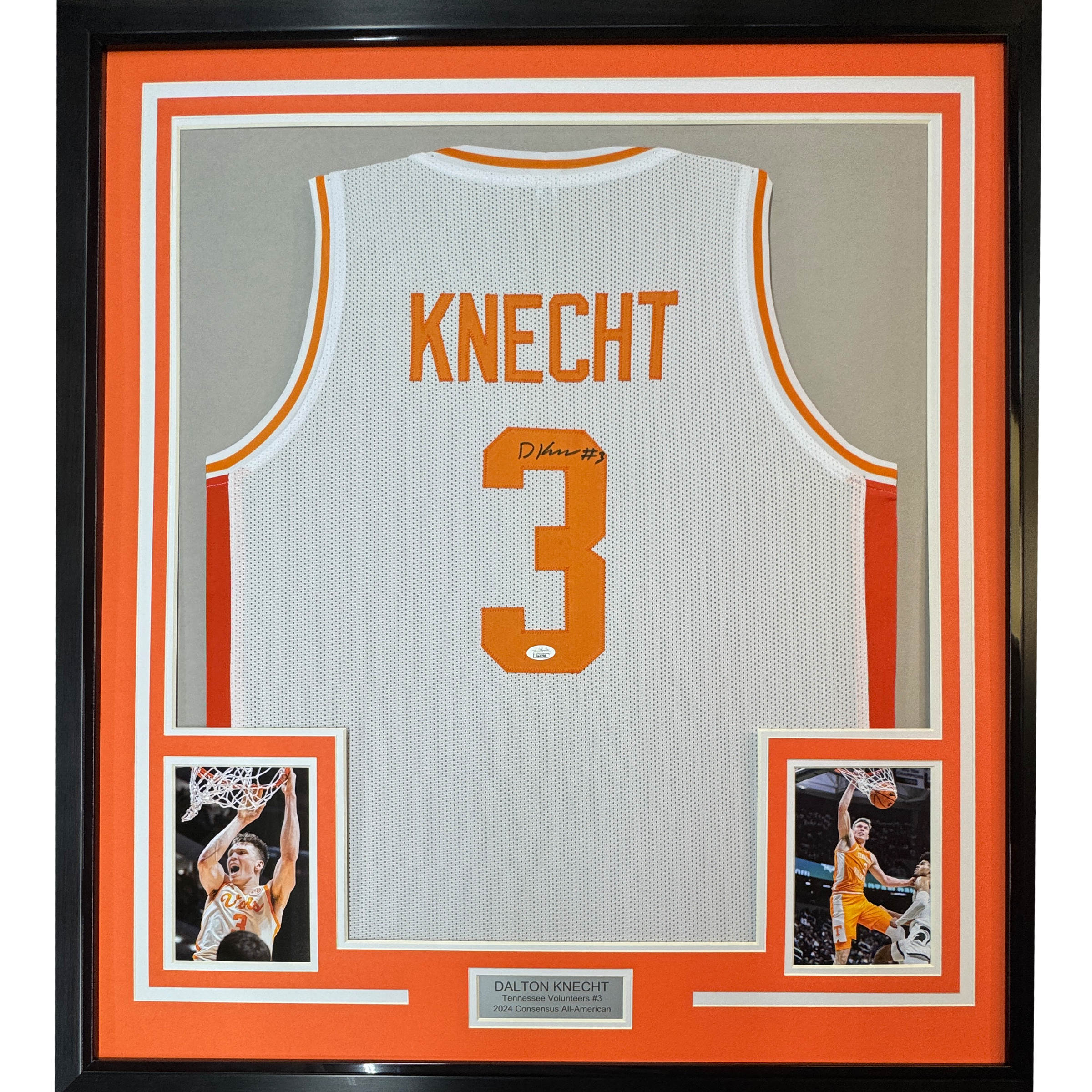 Framed Autographed/Signed Dalton Knecht 35x39 Tennessee White College Basketball Jersey PSA COA