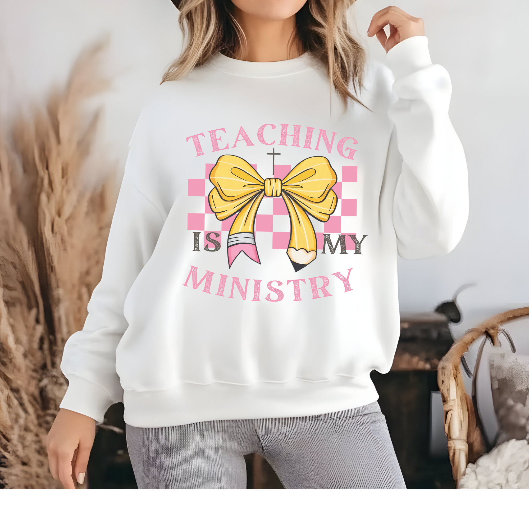 Teaching is my Ministry Croquette Bow | Hoodie - Crewneck | Teacher Shirt | Stylish Trendy Apparel