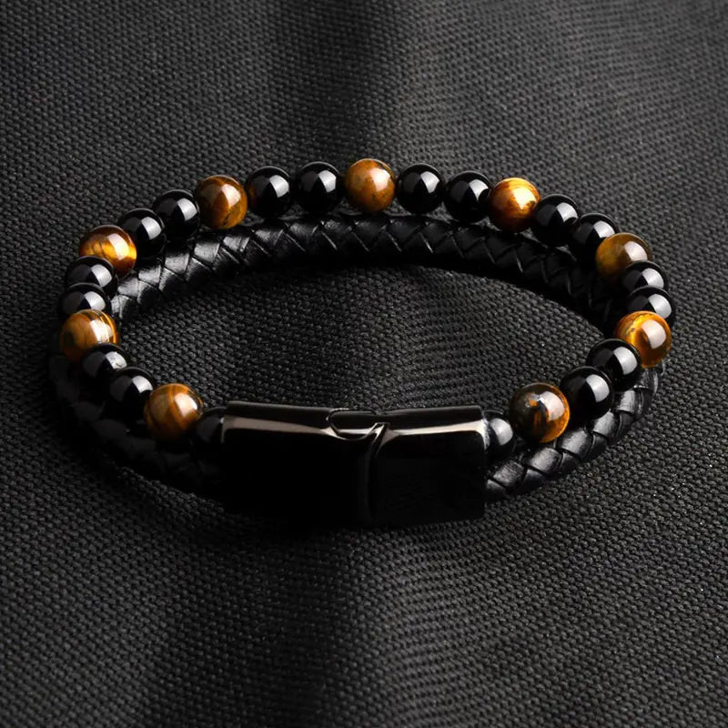 Style Loft Collection Natural Agate Stone Braided Leather Bracelet