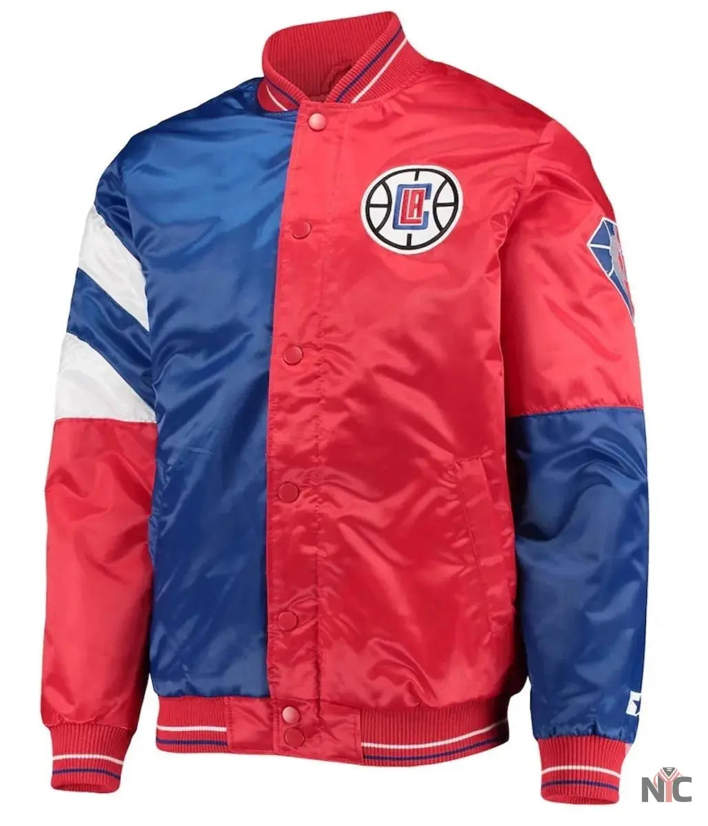 LA Clippers Color Block Satin Red and Blue Jacket