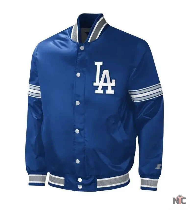 LA Dodgers Midfield Royal Blue Satin Varsity Jacket