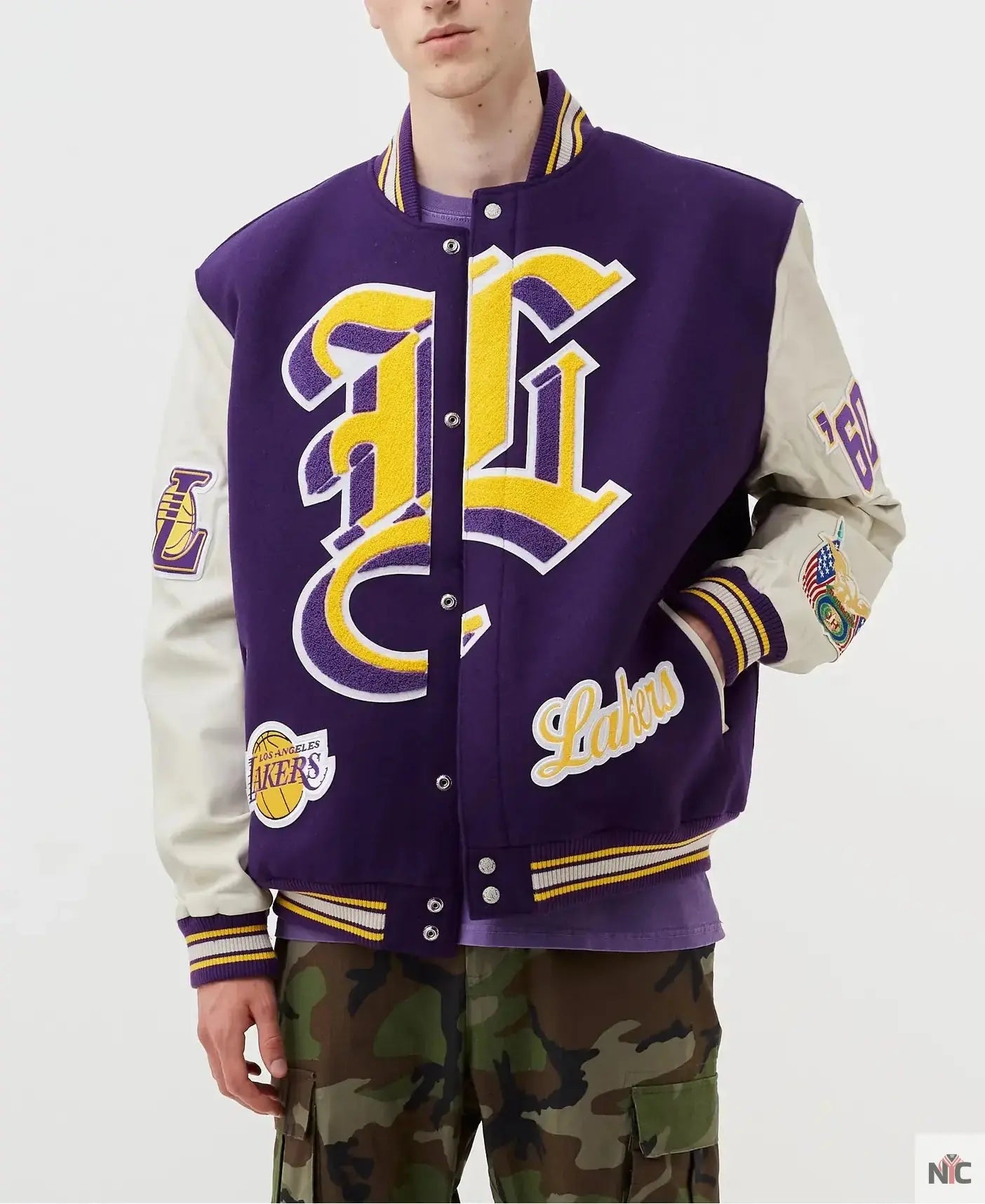 LA Lakers Purple and White Wool Letterman Jacket