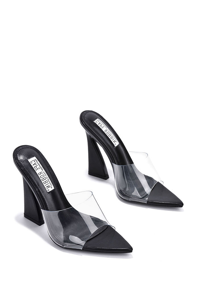 Clear Mule Heels : Layland - Black {Order 1/2 Size Larger}